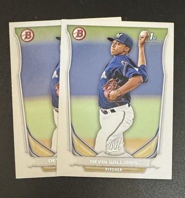 (2) Devin Williams 2014 Bowman Prospects 1st #BP7 Lot - Milwaukee Brewers