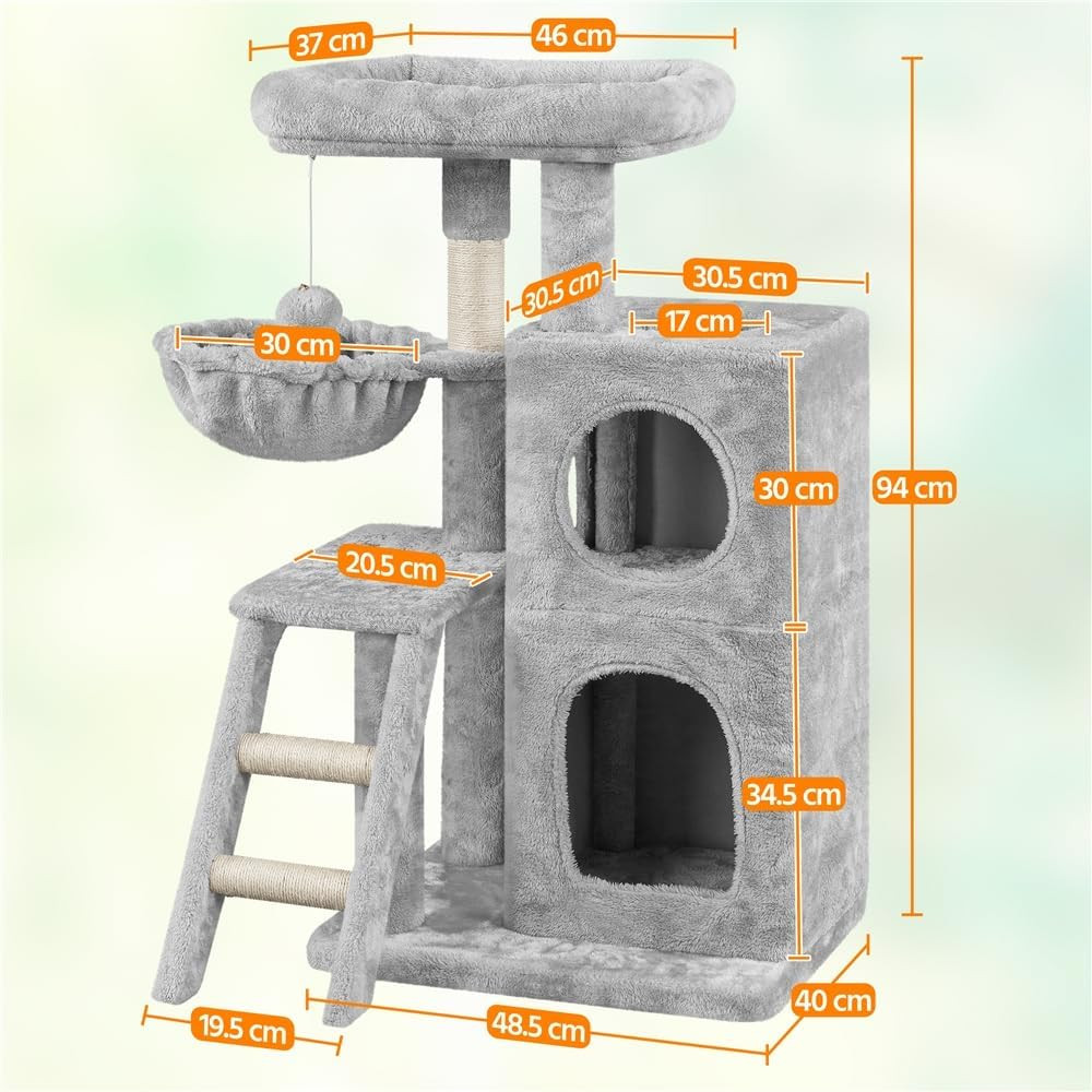 Albero Tiragraffi per Gatti 94 Cm in Sisal E Truciolato Posatoio Piattaforma Ces - 2