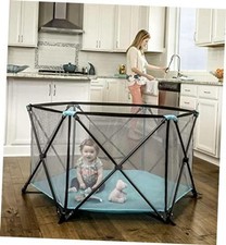 My Portable Play Yard Indoor and Outdoor, Bonus Kit, Washable, Aqua, 6-Panel