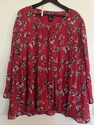 Simply Emma 3/4 Wide Sleeve Babydoll  Lined Floral Red Top Blouse SZ 3X