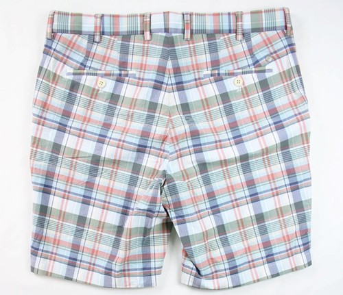 Pantalones Cortos Peter Millar Para Hombre 38" Calce Clásico Frente Plano Cuadros Seersucker $115 NUEVO - Imagen 2 de 5