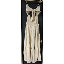 Fashion Nova Montego Bay Jumpsuit Cream Wide Leg Tiered Cutout Smocked Small NEW