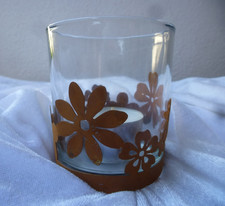 Deko Windlicht "Blumen" aus Edel Rost Metall und Glas, Kerzenhalter