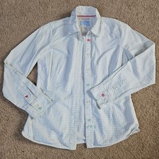 Ladies White Joules Blue Check L/S Shirt Size UK 10 VGC