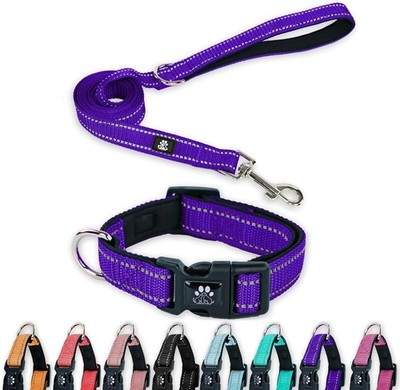Reflective Dog Collar & Leash Set with Quick Release Buckle, Padded with Neop...