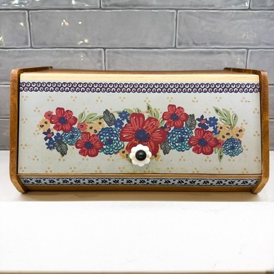 Pioneer Woman Bread Box Dazzling Dahlias Wood Floral Farmhouse Country Kitchen