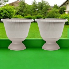 2Pc Plastic Round Grey Urn Plant Pot 34cm Outdoor 9.5L Garden Planter Cover Gift