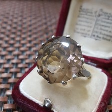 Vintage Dated 1972 Sterling Silver Ring Smoky Quartz Jewellery UK Size M / EU 52