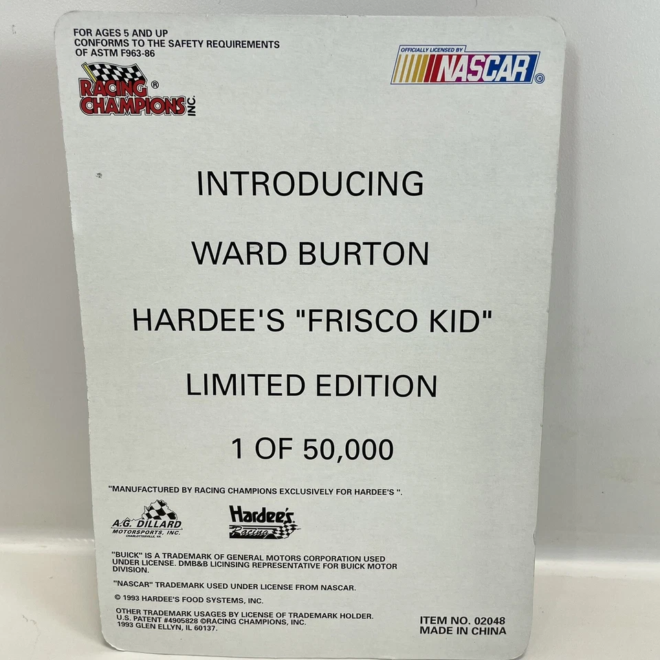 Ward Burton #2 Hardee's Hoosier 轮胎 1993 年别克富豪促销 50,000 件 1 件  — 第 3/3 张图片