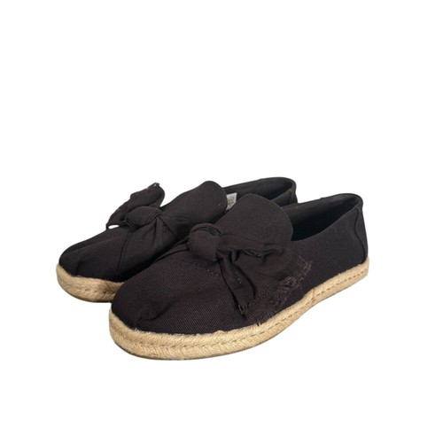 TOMS Womens 6.5 Bow Toe Slip On Espadrille Loafers Black Canvas Shoes Preppy - Picture 2 of 12