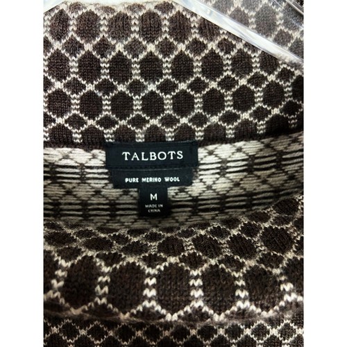 Talbots Women’s M Sweater Top Merino Wool Brown Geometric Cowl Neck Size Medium - Picture 5 of 9