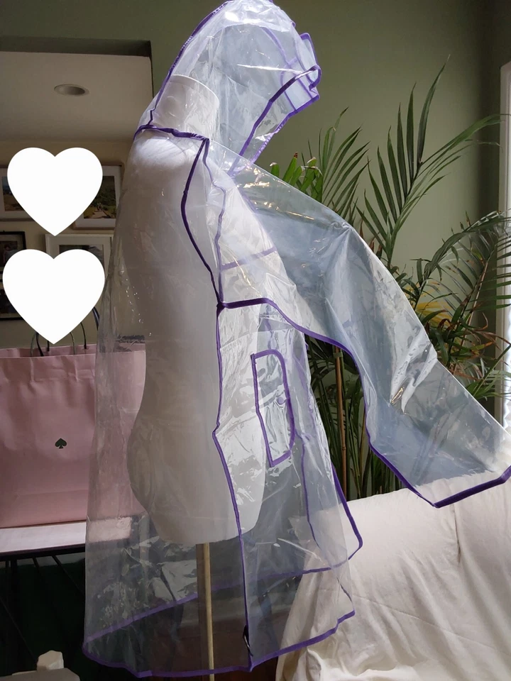 Anna Sui Women's Clear Designer Logo Hooded With Brim Raincoat Jacket Poncho S M - Image 3 of 4