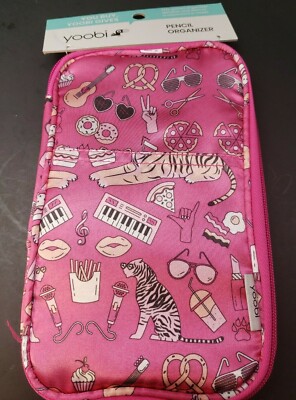 Girls Pink Pencil Case Yoobi Icons Pencil Organizer Tiger Icons Music Pizza 
