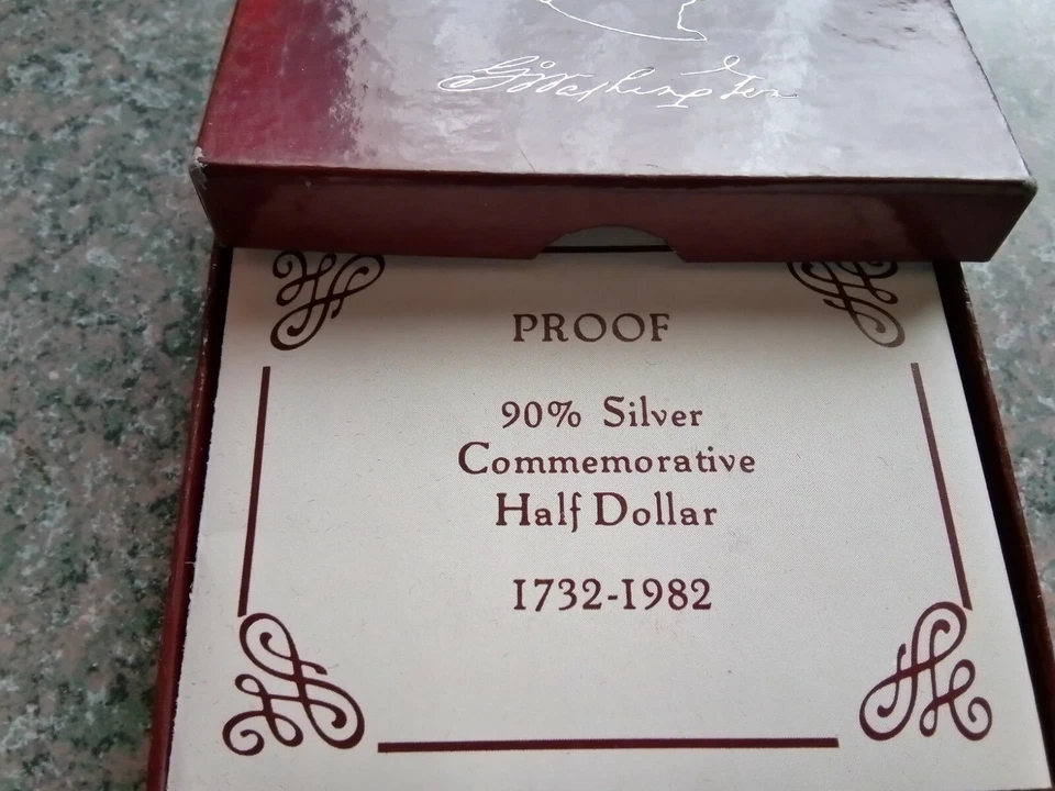 1982-S PROOF George Washington  Commemorative Silver Half Dollar  RED Box - Image 2 of 2