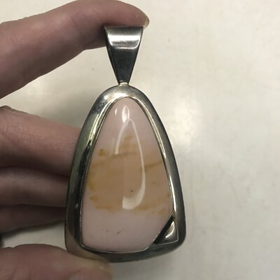 Vintage Delta Rose Trading Company Large Pink Opal Sterling Pendant