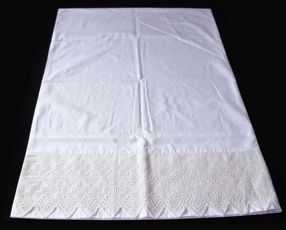 Nuevo par estándar de fundas de almohada de encaje bordadas blancas 100 % algodón M11# Foto 3 de 4