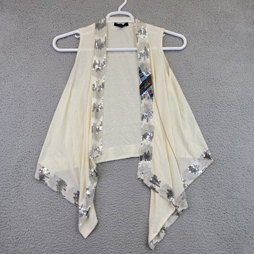 T-Bags ärmellose Strickjacke Damen groß weiß Pailletten Azteken Tribal Western
