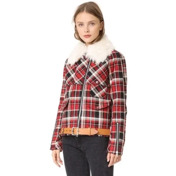Rag supply plaid shearling hooded coat clearance