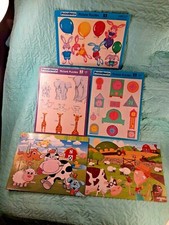 Preschool Cardboard PUZZLES Lot of 5 Ages 3-Up Animals, Colors, Sizes, Etc