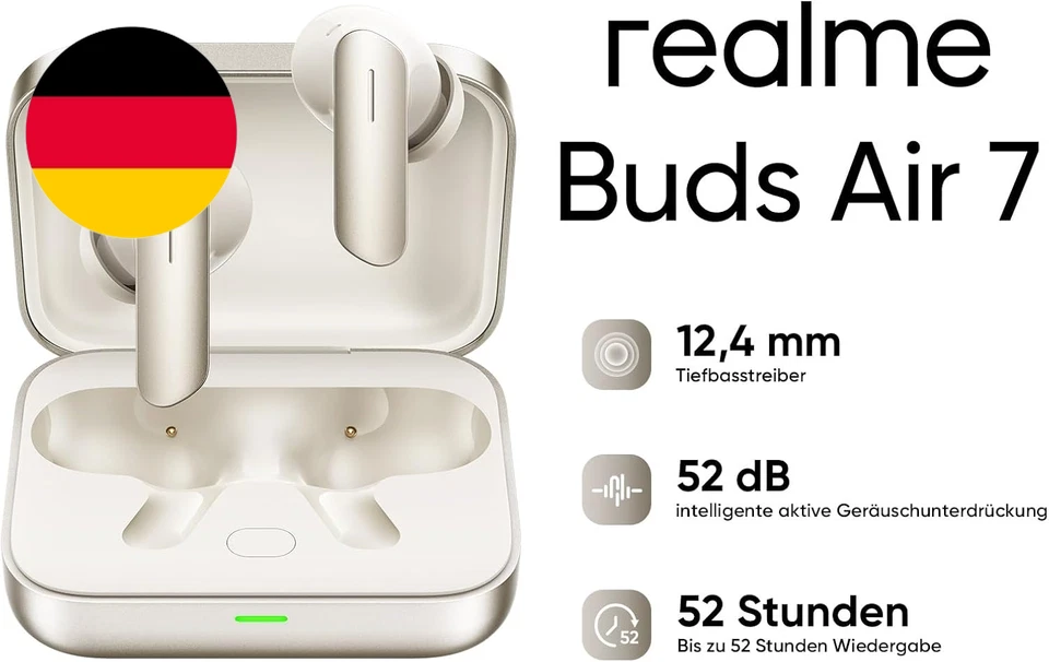 Realme Buds Air 7 True Wireless-Kopfhörer Titanisierter Bass-Treiber 12,4Mm-Gold