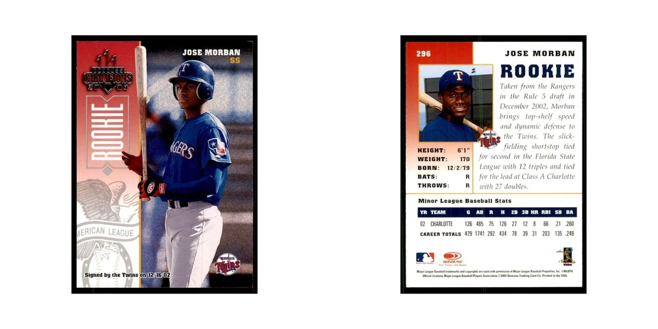 2003 Donruss Champions Jose Morban Baseball Cards #296 - Image 3 of 3