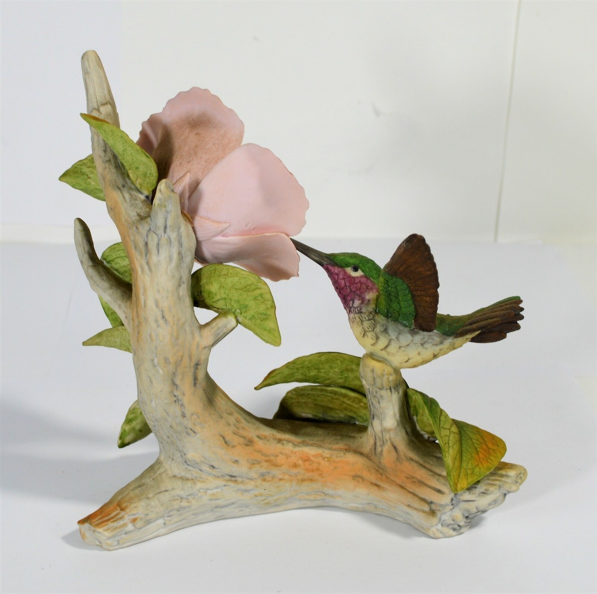 Hummingbird Porcelain Figure By Andrea Sadek 9772 Pink Flower Made