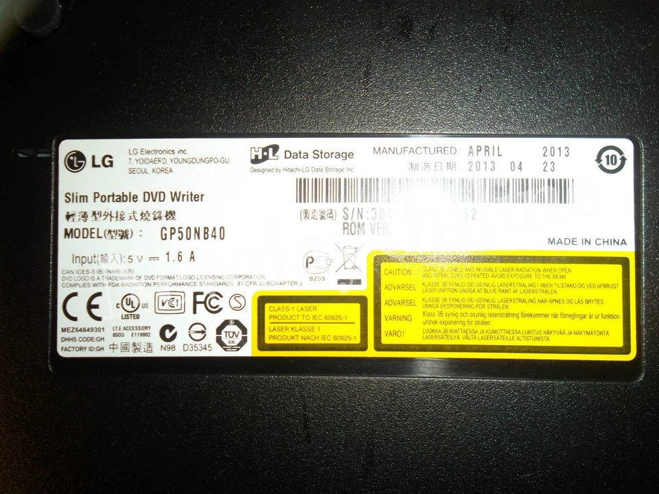 LG Super Multi Portable Slim DVD±RW 8X M-Disc USB 2.0 GP50NB40 Win 7/8 PC/Mac — 第 3/4 张图片