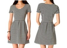 Madewell Bistro Dress Fit & Flare Womens 2 Knit Black White Striped Short Sleeve