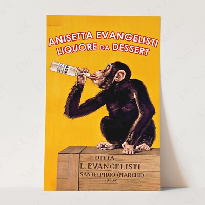 Anisetta Evangelisti Drinking Monkey Vintage Ad Funny Wall Art Poster Print