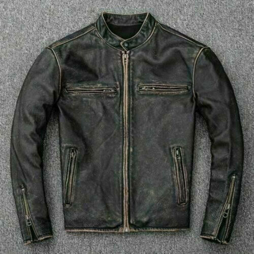 Mens Real Leather Biker Jacket Motorcycle Vintage Antique Black Brown Rust Tan E - Foto 4