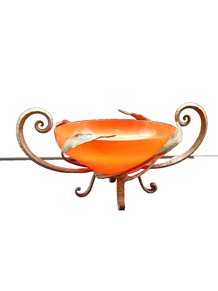 Coupe centre de table en verre Monture fer forgé Art Déco signée KOLEK . - Photo 2/4