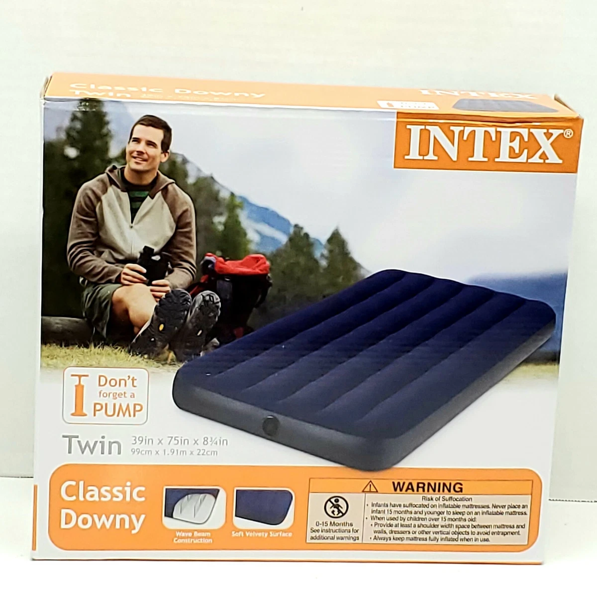 Intex Twin Size Classic Downy Inflatable Air Bed Mattress 68757WS Blue