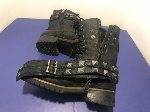 KLR Black Leather Studded Blake Combat Boots Women 10 Lace Up Zip D48 - Picture 11 of 12