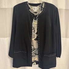 Maggie Sweet 2 Piece Set Tank Top Blouse & Blazer Vintage Black 1X