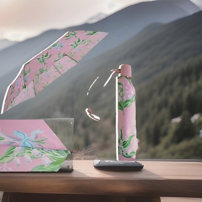 Cath Kidston Pink Lily of the Valley Floral Compact Umbrella