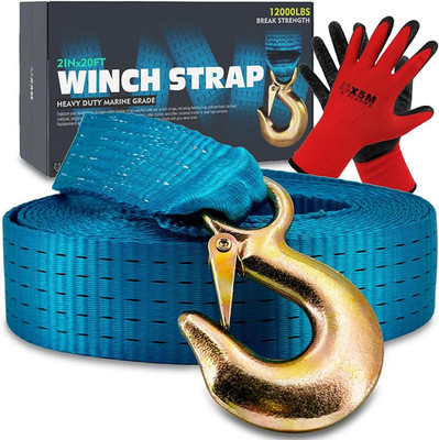 Heavy-Duty Marine-Grade Boat Trailer Winch Strap Kit (2'' X 20', 12,000 Lbs Break