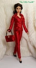 Outfit Dress Suit Bag Fits Barbie Silkstone Doll Handmade Red Silk