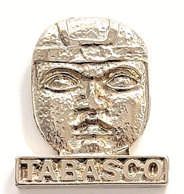 Tabasco Mexico Aztec Mayan Mask Face Silver Tone Cultural Travel Souvenir Pin
