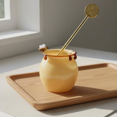Glas Honigglas mit Biene pflegeleicht Bienenhonigtopf Tasse stiellos Design