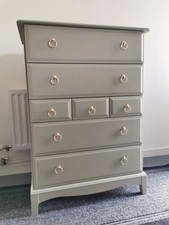 Stag Minstrel Wood Tallboy Large Chest Of Drawers Painted Light Olive Bedroom 