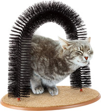 Cepillo autolimpiante para gato con base alfombrada arco cerdas negro masajeador