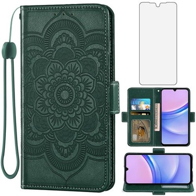 Asuwish Phone Case For Samsung Galaxy A15 5G Wallet Cover Tempered Glass Screen