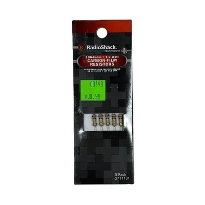 Authentic RadioShack Carbon Film Resistor 100k-ohm 1/2 Watt 5% (Pk of 5) 2711131