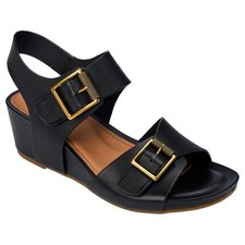Sofft Valeri Leather Slingback Wedge Sandals Shoes Black US 8 M New