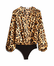 Katie Sturino x Stitch Fix Roan Wrap Bodysuit Leopard Print Tan/Black M
