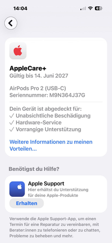 APPLE Airpods Pro 2nd Gen. Bluetooth Ohrhörer mit Mikrofon inkl. AppleCare - Bild 5 von 5