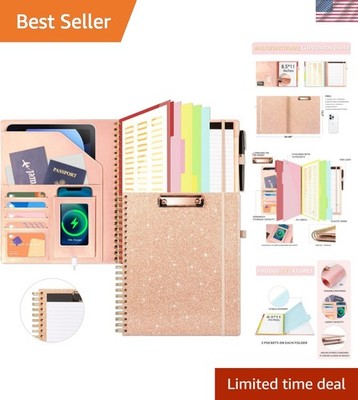 Clipboard with Storage for Women, Leather Padfolio Portfolio Organizer 5 Fold...