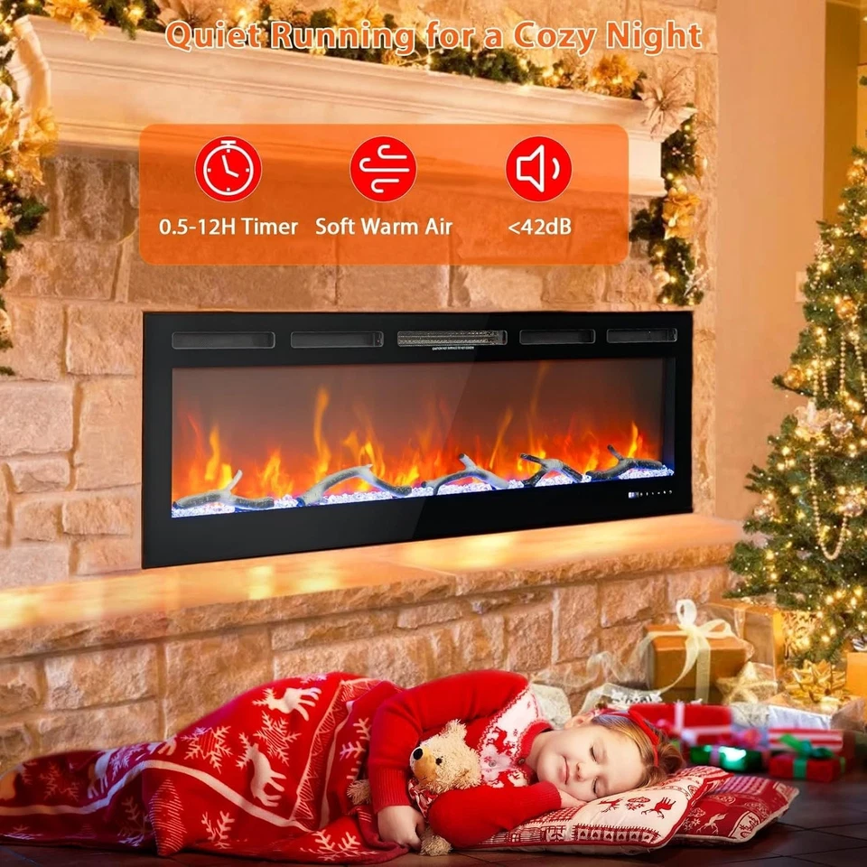 Electric Fireplace 30'' 36/ 42/50/ 60/72/80/90'' Wall Mounted Recessed Heater - Image 2 of 4