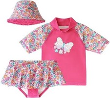 UV Skinz Kids' 3-piece Swim Set, Pink Butterfly Floral, Size 2T