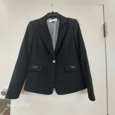 Tahari Arthur S. Levine Size 4 Black Blazer 1 Metal Button 2 Metal Fancy Buckels
